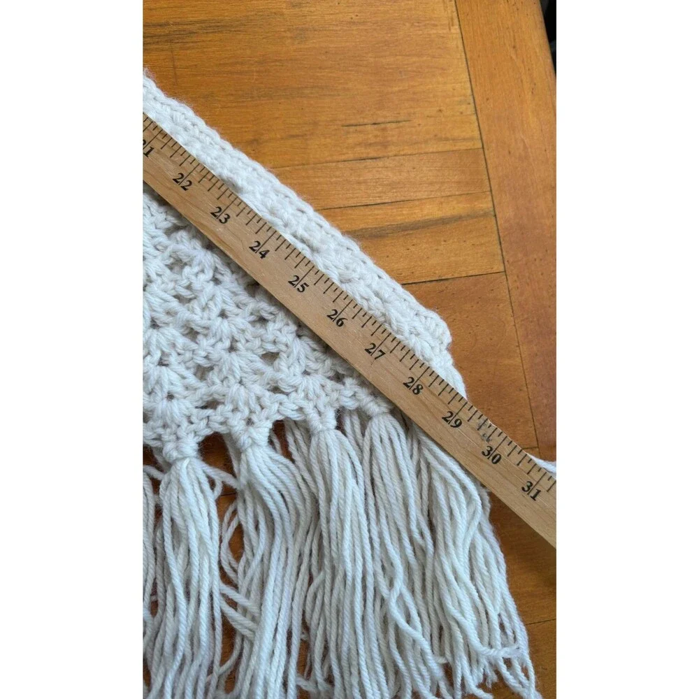 Handmade Ivory Crochet Fringe Shawl Wrap Grannycore Stevie Nicks Cottagecore - Picture 14 of 14